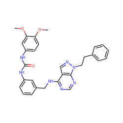 COc1ccc(NC(=O)Nc2cccc(CNc3ncnc4c3cnn4CCc3ccccc3)c2)cc1OC ZINC000103253385