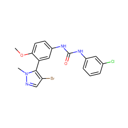 COc1ccc(NC(=O)Nc2cccc(Cl)c2)cc1-c1c(Br)cnn1C ZINC000034565916