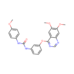 COc1ccc(NC(=O)Nc2cccc(Oc3ncnc4cc(OC)c(OC)cc34)c2)cc1 ZINC000064437088