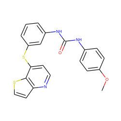 COc1ccc(NC(=O)Nc2cccc(Sc3ccnc4ccsc34)c2)cc1 ZINC000473114375