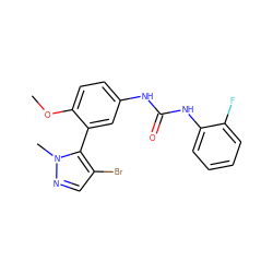 COc1ccc(NC(=O)Nc2ccccc2F)cc1-c1c(Br)cnn1C ZINC000045369582