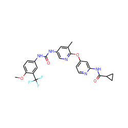 COc1ccc(NC(=O)Nc2cnc(Oc3ccnc(NC(=O)C4CC4)c3)c(C)c2)cc1C(F)(F)F ZINC001772612930