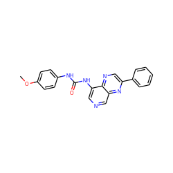 COc1ccc(NC(=O)Nc2cncc3nc(-c4ccccc4)cnc23)cc1 ZINC000653718789