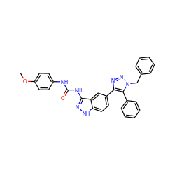 COc1ccc(NC(=O)Nc2n[nH]c3ccc(-c4nnn(Cc5ccccc5)c4-c4ccccc4)cc23)cc1 ZINC000146962982