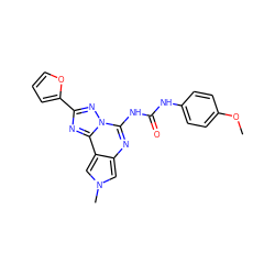 COc1ccc(NC(=O)Nc2nc3cn(C)cc3c3nc(-c4ccco4)nn23)cc1 ZINC000073220871