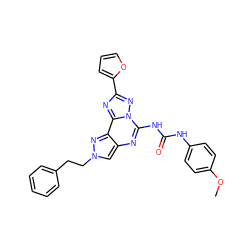 COc1ccc(NC(=O)Nc2nc3cn(CCc4ccccc4)nc3c3nc(-c4ccco4)nn23)cc1 ZINC000082158375