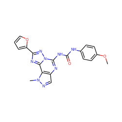 COc1ccc(NC(=O)Nc2nc3cnn(C)c3c3nc(-c4ccco4)nn23)cc1 ZINC000073221683