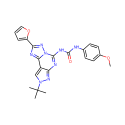 COc1ccc(NC(=O)Nc2nc3nn(C(C)(C)C)cc3c3nc(-c4ccco4)nn23)cc1 ZINC000013672029