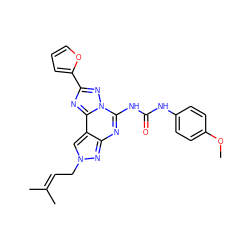 COc1ccc(NC(=O)Nc2nc3nn(CC=C(C)C)cc3c3nc(-c4ccco4)nn23)cc1 ZINC000013672037