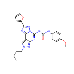 COc1ccc(NC(=O)Nc2nc3nn(CCC(C)C)cc3c3nc(-c4ccco4)nn23)cc1 ZINC000003926205