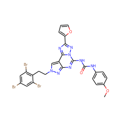 COc1ccc(NC(=O)Nc2nc3nn(CCc4c(Br)cc(Br)cc4Br)cc3c3nc(-c4ccco4)nn23)cc1 ZINC000095536809