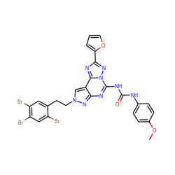 COc1ccc(NC(=O)Nc2nc3nn(CCc4cc(Br)c(Br)cc4Br)cc3c3nc(-c4ccco4)nn23)cc1 ZINC000095612337