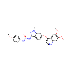 COc1ccc(NC(=O)Nc2nn(C)c3cc(Oc4ccnc5cc(OC)c(OC)cc45)ccc23)cc1 ZINC000040836436