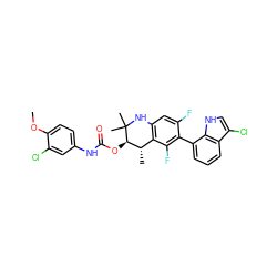 COc1ccc(NC(=O)O[C@@H]2[C@@H](C)c3c(cc(F)c(-c4cccc5c(Cl)c[nH]c45)c3F)NC2(C)C)cc1Cl ZINC000066076532