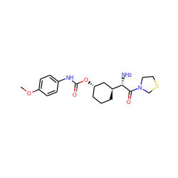 COc1ccc(NC(=O)O[C@H]2CCC[C@H]([C@H](N)C(=O)N3CCSC3)C2)cc1 ZINC000027980668