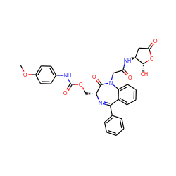 COc1ccc(NC(=O)OC[C@H]2N=C(c3ccccc3)c3ccccc3N(CC(=O)N[C@H]3CC(=O)O[C@@H]3O)C2=O)cc1 ZINC000036143555