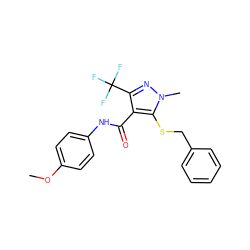 COc1ccc(NC(=O)c2c(C(F)(F)F)nn(C)c2SCc2ccccc2)cc1 ZINC000001385367