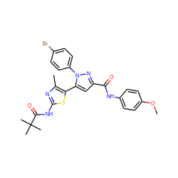 COc1ccc(NC(=O)c2cc(-c3sc(NC(=O)C(C)(C)C)nc3C)n(-c3ccc(Br)cc3)n2)cc1 ZINC000049802654