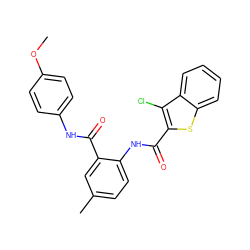 COc1ccc(NC(=O)c2cc(C)ccc2NC(=O)c2sc3ccccc3c2Cl)cc1 ZINC000013487469