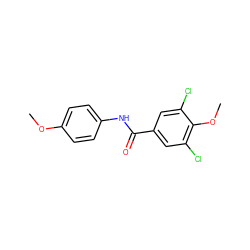 COc1ccc(NC(=O)c2cc(Cl)c(OC)c(Cl)c2)cc1 ZINC000000452681