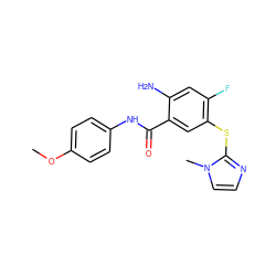 COc1ccc(NC(=O)c2cc(Sc3nccn3C)c(F)cc2N)cc1 ZINC000028871898