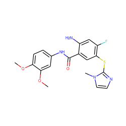 COc1ccc(NC(=O)c2cc(Sc3nccn3C)c(F)cc2N)cc1OC ZINC000045348616