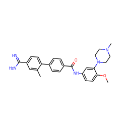 COc1ccc(NC(=O)c2ccc(-c3ccc(C(=N)N)cc3C)cc2)cc1N1CCN(C)CC1 ZINC000003963295