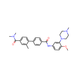 COc1ccc(NC(=O)c2ccc(-c3ccc(C(=O)N(C)C)cc3C)cc2)cc1N1CCN(C)CC1 ZINC000000835624