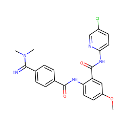 COc1ccc(NC(=O)c2ccc(C(=N)N(C)C)cc2)c(C(=O)Nc2ccc(Cl)cn2)c1 ZINC000030691754