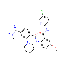 COc1ccc(NC(=O)c2ccc(C(=N)N(C)C)cc2N2CCCCC2)c(C(=O)Nc2ccc(Cl)cn2)c1 ZINC000036126790