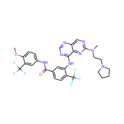 COc1ccc(NC(=O)c2ccc(C(F)(F)F)c(Nc3ncnc4cnc(N(C)CCN5CCCC5)nc34)c2)cc1C(F)(F)F ZINC000165258866