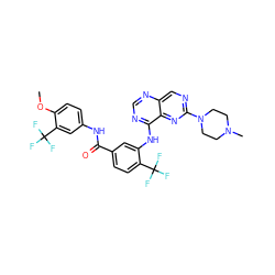 COc1ccc(NC(=O)c2ccc(C(F)(F)F)c(Nc3ncnc4cnc(N5CCN(C)CC5)nc34)c2)cc1C(F)(F)F ZINC000148077222
