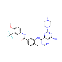 COc1ccc(NC(=O)c2ccc(C)c(Nc3ncnc4c(N)nc(N5CCN(C)CC5)nc34)c2)cc1C(F)(F)F ZINC000140565955