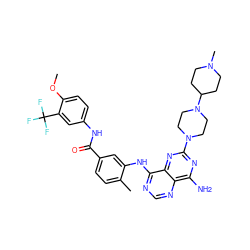 COc1ccc(NC(=O)c2ccc(C)c(Nc3ncnc4c(N)nc(N5CCN(C6CCN(C)CC6)CC5)nc34)c2)cc1C(F)(F)F ZINC000165254462