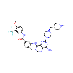COc1ccc(NC(=O)c2ccc(C)c(Nc3ncnc4c(N)nc(N5CCN(CC6CCN(C)CC6)CC5)nc34)c2)cc1C(F)(F)F ZINC000165254597