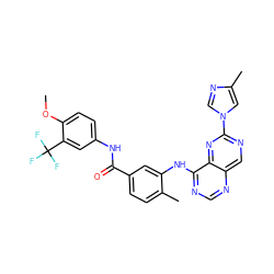 COc1ccc(NC(=O)c2ccc(C)c(Nc3ncnc4cnc(-n5cnc(C)c5)nc34)c2)cc1C(F)(F)F ZINC000148348585