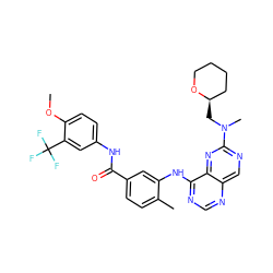 COc1ccc(NC(=O)c2ccc(C)c(Nc3ncnc4cnc(N(C)C[C@@H]5CCCCO5)nc34)c2)cc1C(F)(F)F ZINC000148282784