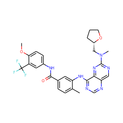 COc1ccc(NC(=O)c2ccc(C)c(Nc3ncnc4cnc(N(C)C[C@@H]5CCCO5)nc34)c2)cc1C(F)(F)F ZINC000148346600