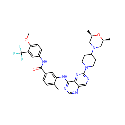 COc1ccc(NC(=O)c2ccc(C)c(Nc3ncnc4cnc(N5CCC(N6C[C@H](C)O[C@H](C)C6)CC5)nc34)c2)cc1C(F)(F)F ZINC000165281728