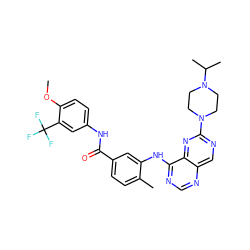 COc1ccc(NC(=O)c2ccc(C)c(Nc3ncnc4cnc(N5CCN(C(C)C)CC5)nc34)c2)cc1C(F)(F)F ZINC000148296695