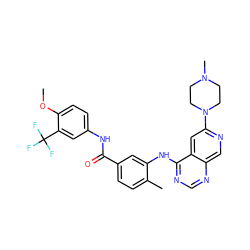 COc1ccc(NC(=O)c2ccc(C)c(Nc3ncnc4cnc(N5CCN(C)CC5)cc34)c2)cc1C(F)(F)F ZINC000096175714