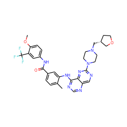 COc1ccc(NC(=O)c2ccc(C)c(Nc3ncnc4cnc(N5CCN(C[C@@H]6CCOC6)CC5)nc34)c2)cc1C(F)(F)F ZINC000148293656