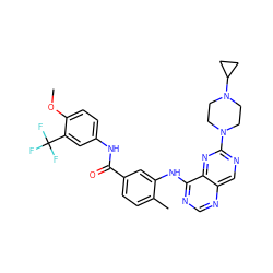 COc1ccc(NC(=O)c2ccc(C)c(Nc3ncnc4cnc(N5CCN(C6CC6)CC5)nc34)c2)cc1C(F)(F)F ZINC000148294509