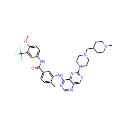 COc1ccc(NC(=O)c2ccc(C)c(Nc3ncnc4cnc(N5CCN(CC6CCN(C)CC6)CC5)nc34)c2)cc1C(F)(F)F ZINC000165275631