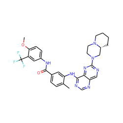 COc1ccc(NC(=O)c2ccc(C)c(Nc3ncnc4cnc(N5CCN6CCCC[C@@H]6C5)nc34)c2)cc1C(F)(F)F ZINC000148349259