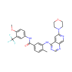 COc1ccc(NC(=O)c2ccc(C)c(Nc3ncnc4cnc(N5CCOCC5)cc34)c2)cc1C(F)(F)F ZINC000096175713