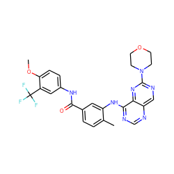 COc1ccc(NC(=O)c2ccc(C)c(Nc3ncnc4cnc(N5CCOCC5)nc34)c2)cc1C(F)(F)F ZINC000068198106