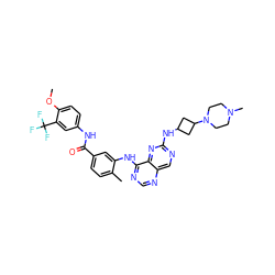 COc1ccc(NC(=O)c2ccc(C)c(Nc3ncnc4cnc(NC5CC(N6CCN(C)CC6)C5)nc34)c2)cc1C(F)(F)F ZINC000140622183