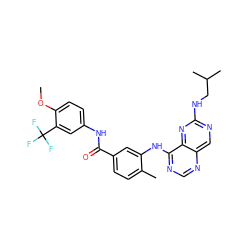 COc1ccc(NC(=O)c2ccc(C)c(Nc3ncnc4cnc(NCC(C)C)nc34)c2)cc1C(F)(F)F ZINC000148347894