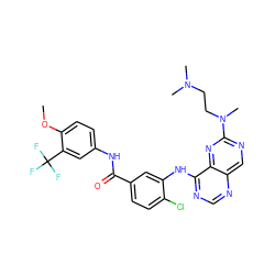 COc1ccc(NC(=O)c2ccc(Cl)c(Nc3ncnc4cnc(N(C)CCN(C)C)nc34)c2)cc1C(F)(F)F ZINC000148064229
